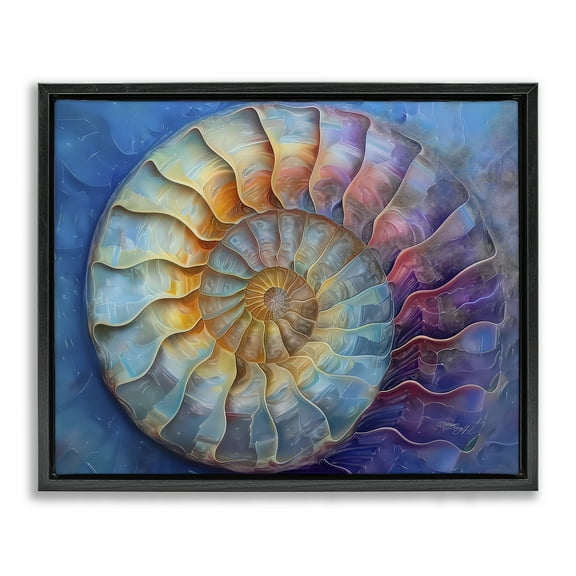 Stupell Industries Maritime Nautilus Spiral Animals Painting Black Floater Framed Canvas Art Print Wall Art, 21 x 17