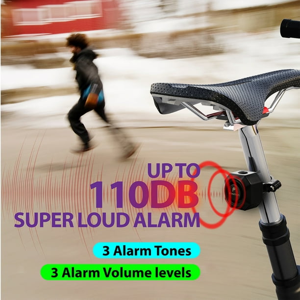 Fosmon Alarme de vélo antivol sans fil avec télécommande, étanche, 7  niveaux de sensibilité, batterie rechargeable USB-C, 110 dB 3 tonalités  d'alarme, 3 niveaux de volume pour vélo, vélo électrique, moto, scooter 