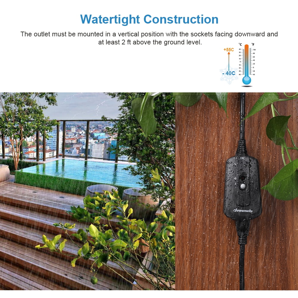 DEWENWILS Outdoor Remote Control Outlet, Waterproof Heavy Duty Wireless Electrical Plug Outlet Switch for Lights, for Christmas, Separately Controlled 3 Receivers