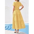 thumbnail image 6 of PRETTYGARDEN Womens Boho Maxi Dress Floral Summer Spring Short Sleeve V Neck A Line Embroidered Beach Vacation Dresses, 6 of 8