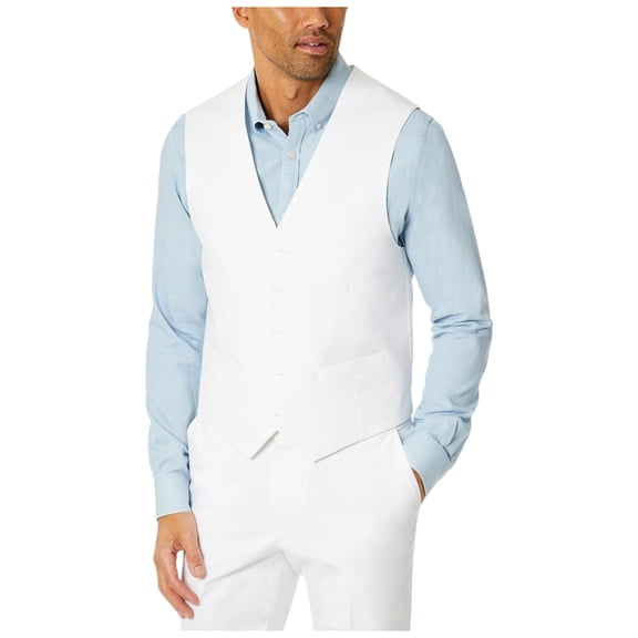 Tommy Hilfiger Mens Modern fit Button-Up Suit Vest Medium White Solid Stretch