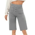 thumbnail image 1 of Timegard Shorts for Women High Waist Button Straight Leg Solid Color Comfy Casual Workout Half Pants, 1 of 5