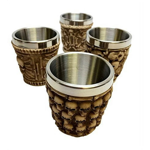 SKELETON GHOST WHISPERS RESIN SHOT GLASS SET OF FOUR WITH STAINLESS STEEL INT
