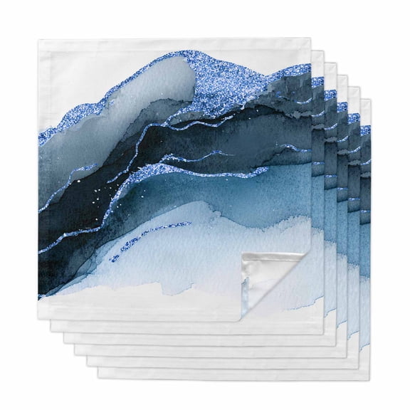 Blue Marble Cloth Napkins, Modern Abstract Watercolor Ombre Aesthetic Washable and Reusable Dinner Napkins Set of 6, Table Napkin for Kitchen Party Birthday Wedding Hotel Housewarming 20"x20"