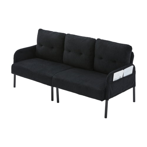Dtwnek Corduroy Upholstered Loveseat Sofa with Metal Legs and Side Pockets, 2 Seater Sofa Couch for Living Room, Bedroom, Apartment, Black