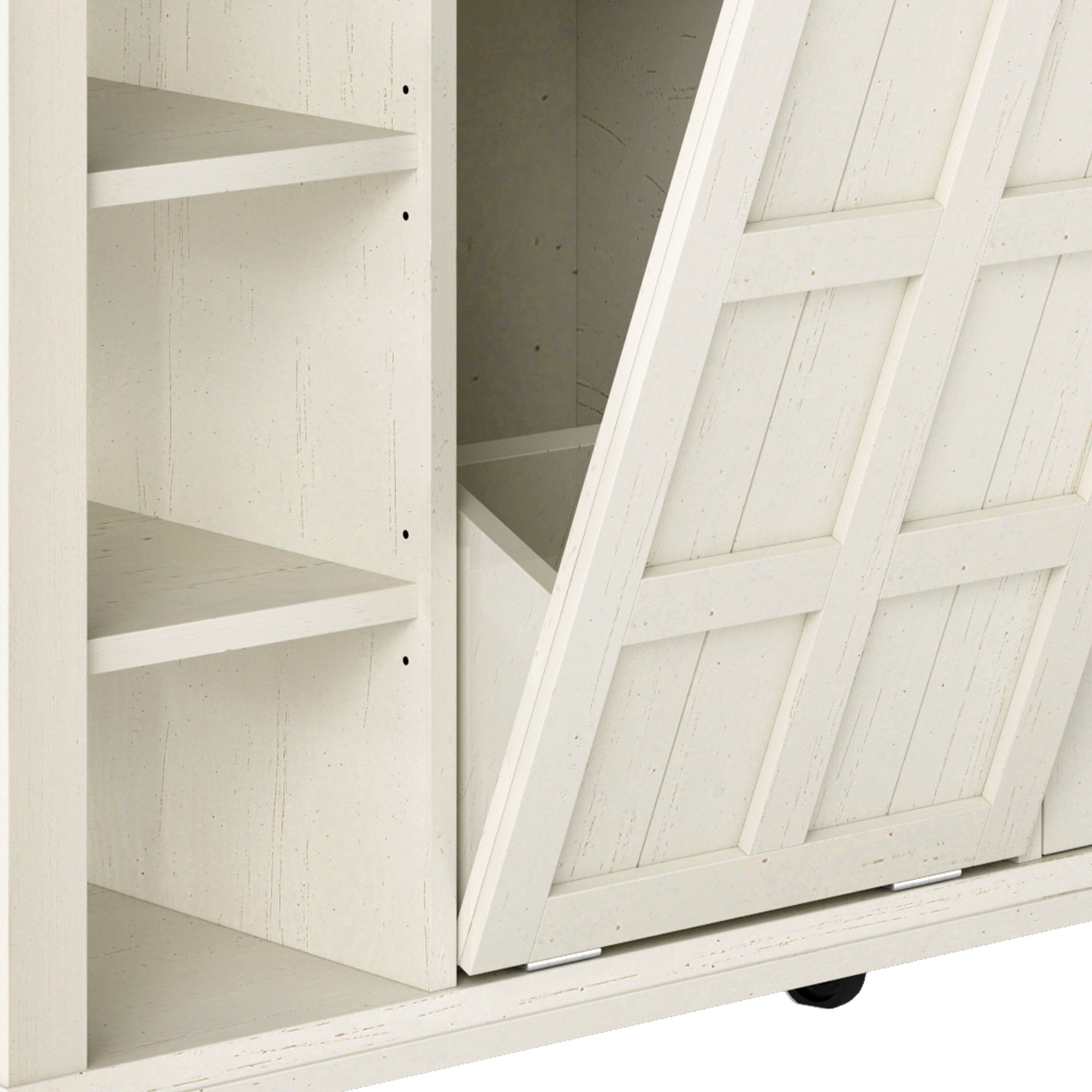 Craftian Kitchen Island with Power Outlets & Drop Leaf, Kitchen Island Cart with Trash Storage,White