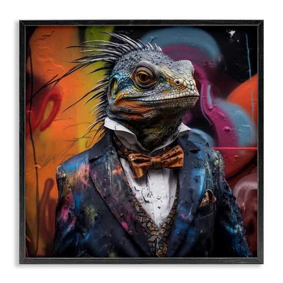 Stupell Industries Urban Graffiti Iguana Animals & Insects Painting Black Framed Art Print Wall Art, 12 x 12