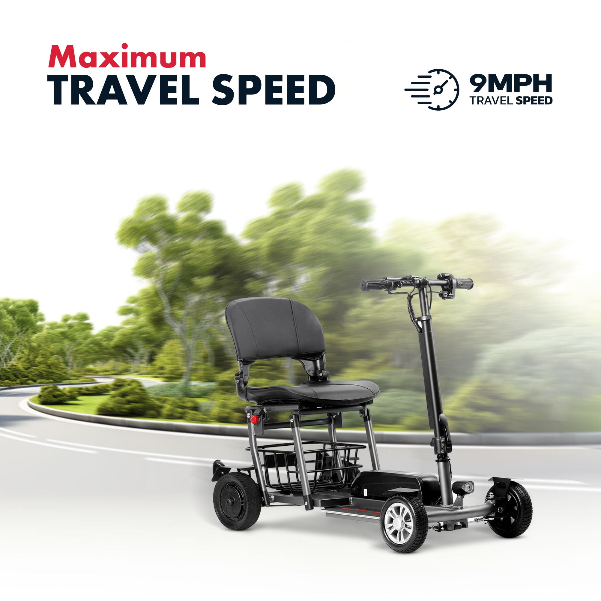Rubicon FX4 - Lightweight 4 Wheel Foldable Mobility Scooters for Adults and Seniors - Detachable Lithium Battery