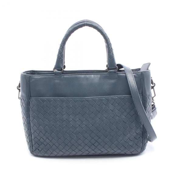 Pre-Owned Bottega Veneta Intrecciato Leather Handbag, Women's, Navy (Fair)