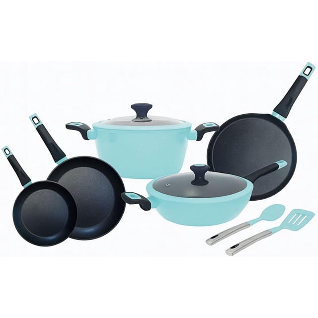 Batería de Cocina Ready Cook Aluminio Antiadherente Naranja Tapa de Vidrio Templado y Salida de Vapor 9 pzas