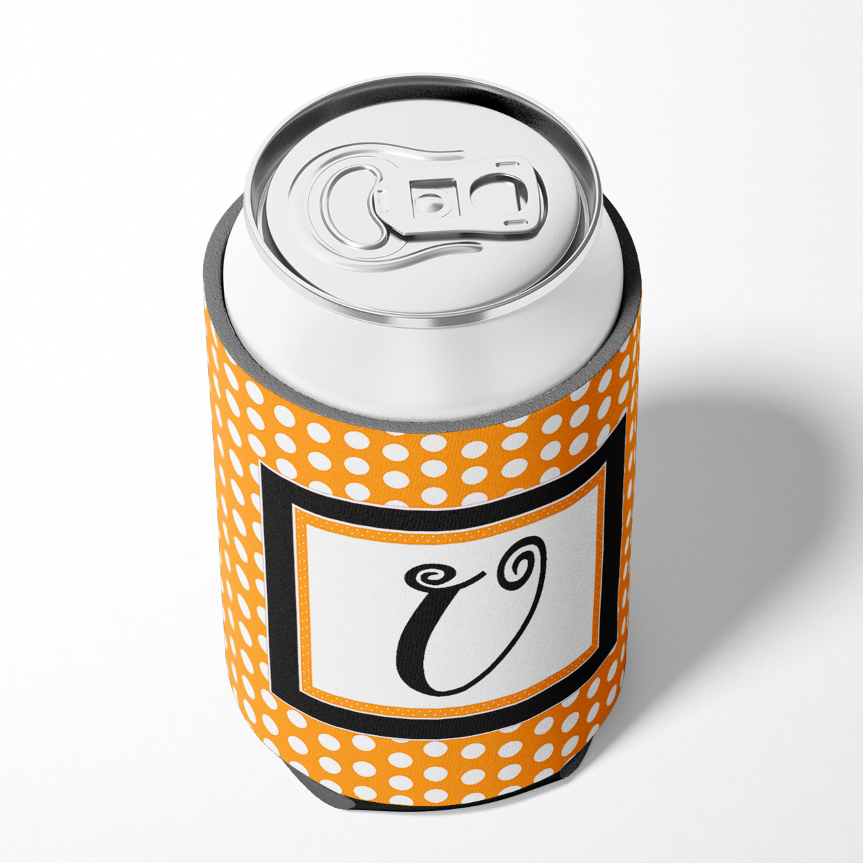 Letter U Initial Monogram - Orange Polkadots Can or Bottle Hugger
