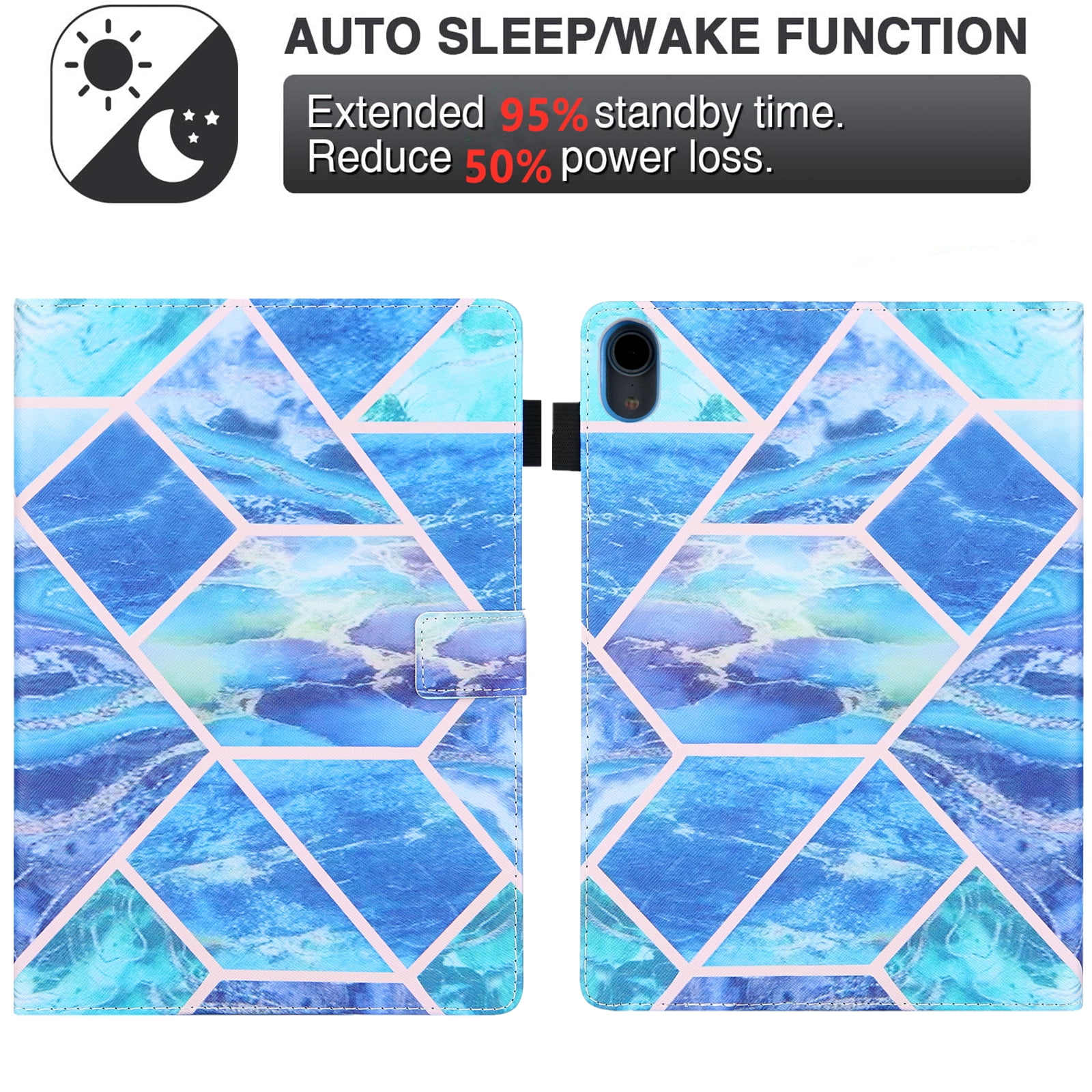 Allytechgroup Stunning iPad Air 11 Case 2024, Apple iPad Air 11 Inch Cover Case, Stylish Pattern Shockproof Bumper with Multi Angle Stand, Pencil Holder and Card Slots,Blue Marble
