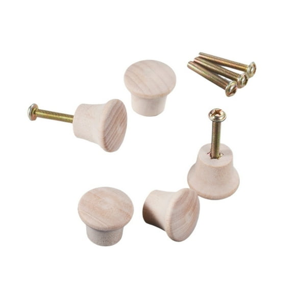 5pcs Mini Wooden Pull Knobs With Screws 23*20mm Round Single Hole Decorative Handles For Cabinets Drawer Dresser Wardrobe Closet