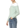 thumbnail image 4 of MODA NOVA Junior's Color Block Long Sleeve Striped T-Shirt Light Green L, 4 of 5