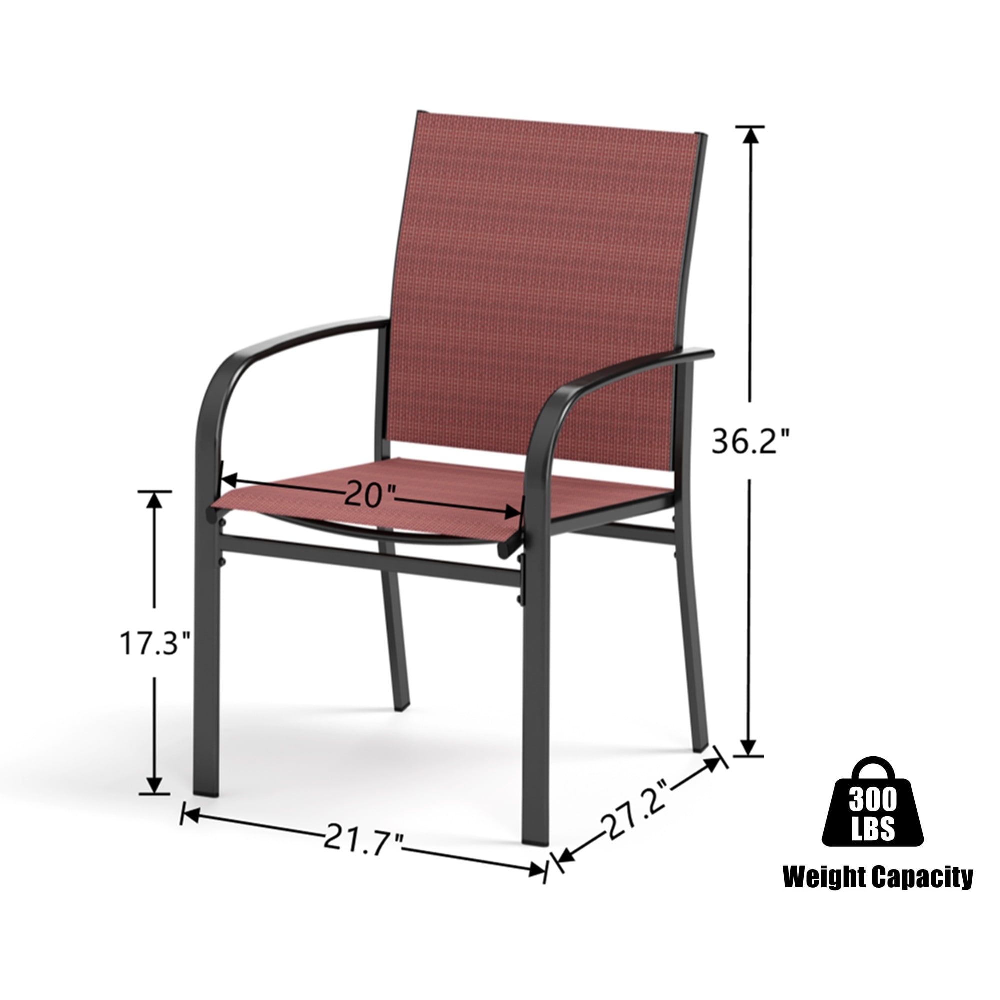 SUMMIT LIVING Set of 4 Outdoor Patio Dining Chairs, Steel Frames with Textilene, Black & Red