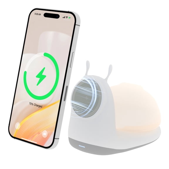 Charging Station, Wireless Charger, for iPhone 17 16 15 14 13 12, Desktop Nightstand, Detachable LED Lamp Bedside, Cordless Light, Snail-Shaped(White)