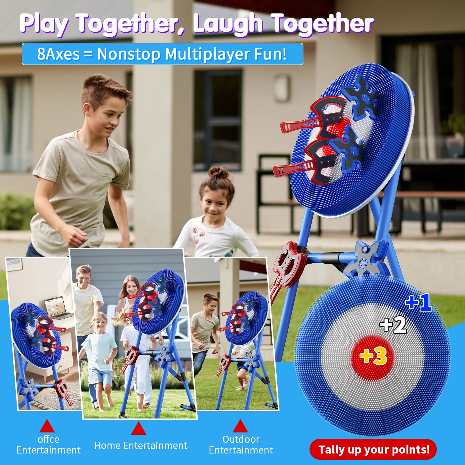 Family Axe Throwing Game with 4 Axes & 4 Darts for Kids & Adults,Axe Throwing Game for Backyard, Indoor &Outdoor,Yard Games,Carnival Games（Blue）