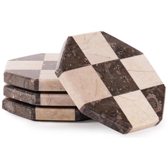 Elborse Handmade Marble Coasters Set of 4, 4” Oceanic & Verona Natural Stone Drink Coasters, Elegant Table Protection for Kitchen, Dining & Home Décor