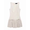 thumbnail image 4 of Women Dresses Cute Sleeveless Boat Neck Bowknot Ruffle Pleated A Line Flowy Zipper Mini Dress Beige S, 4 of 9