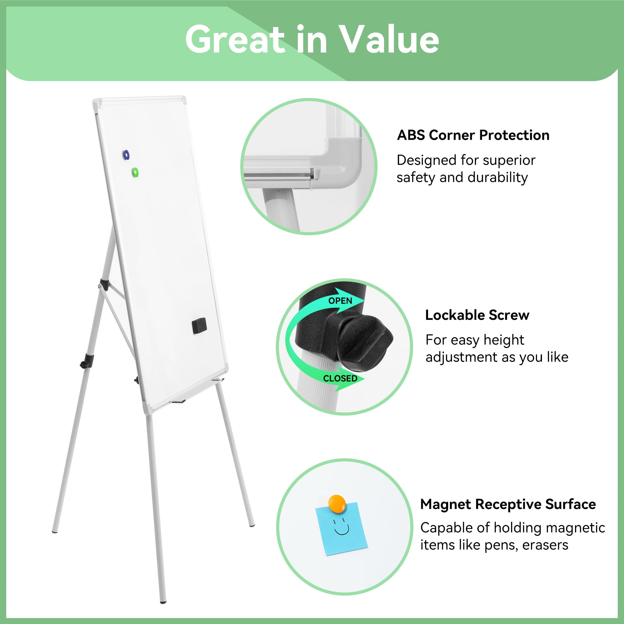 Easel Whiteboard-VUSIGN Magnetic Portable White Board 36 x 24, Tripod Height Adjustable,  Easel Stand White Board for School or Office & Teaching at Home