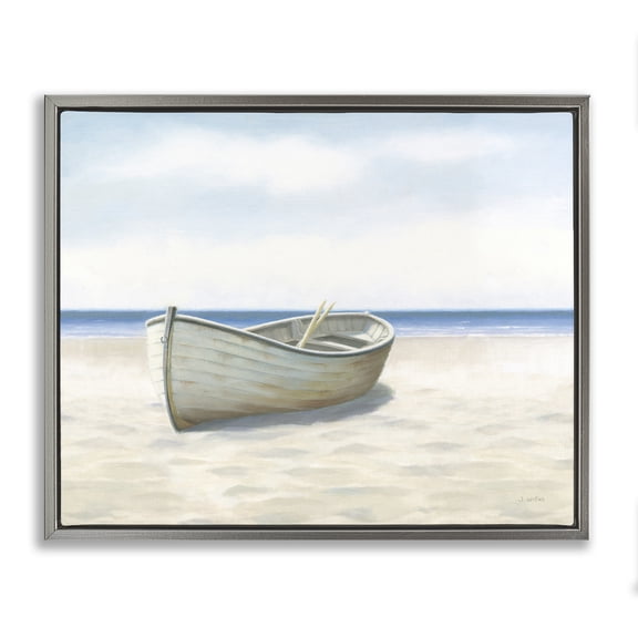 Stupell Industries Rustic Lodge Boat on Coast Gray Floating Frame Canvas Art, 21 x 17, by James Wiens
