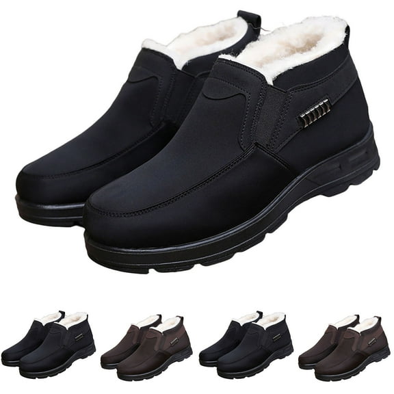 Miluxas Women's Wide Warm Fleece Slip On Snow Boots Winter Low Top Anti-Slip Loafers Shoes Comfortable Lightweight Casual Walking Shoes Coffee 9.5(45)