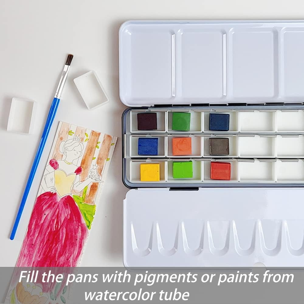 JJEAN-Empty Watercolor Palette Paint Tin with 21Pcs Watercolor Full Pans