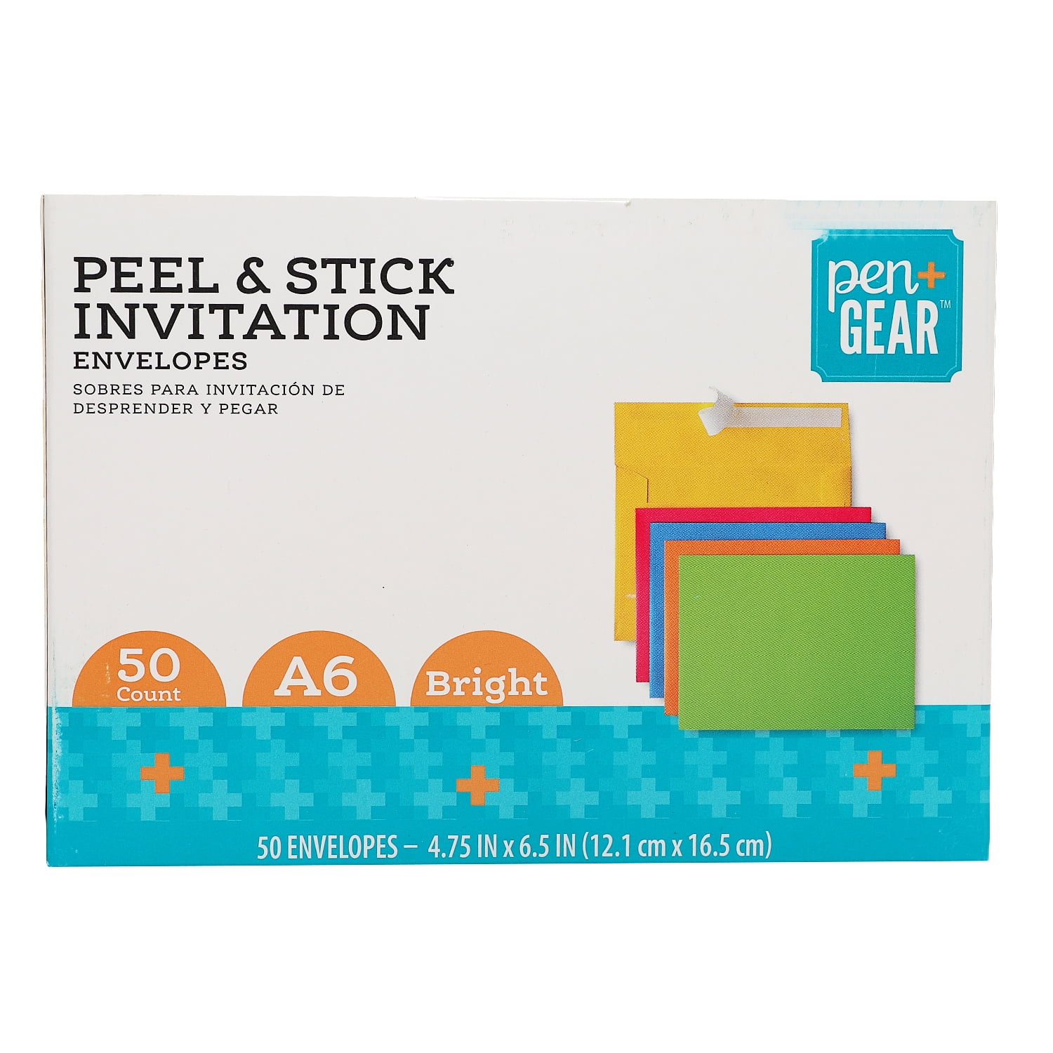 Pen + Gear Invite Envelopes, A6 4-3/4" x 6-1/6" Bright Colors, Peel and Stick, 50 Count Per Pack