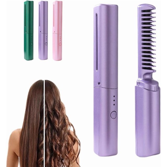 1pcs,2026 New Hairdressing Comb for Straight and Curly Hairs, Upgrade Portable Wireless 2-in-1 Hairs Dressing Combs Fast Heating 3 Adjustable Temperatures.,Purple