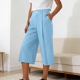 thumbnail image 3 of Costeam Womens Pleated Capri Wide Leg Pants Single Button Zipper Fly Side Slip Pockets Mid Calf Length Tailored Lightweight Loose Cropped Casual Trousers, 3 of 7