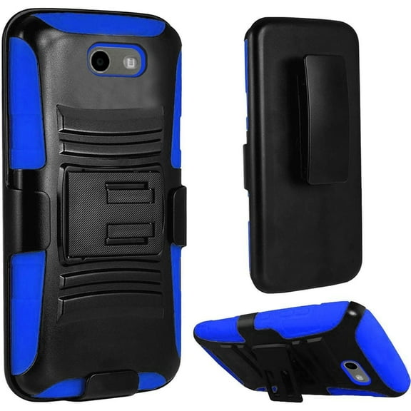 GSA Armor Hybrid Kickstand Case Holster Black & Blue For Samsung Galaxy J3 (2017), J327, Emerge, Amp Prime & Eclipse
