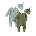 thumbnail image 6 of Cenuakty Toddler Newborn Outfit Adorable Solid Color Long Sleeve Round Neck Jumpsuit and Hat Set, 6 of 6