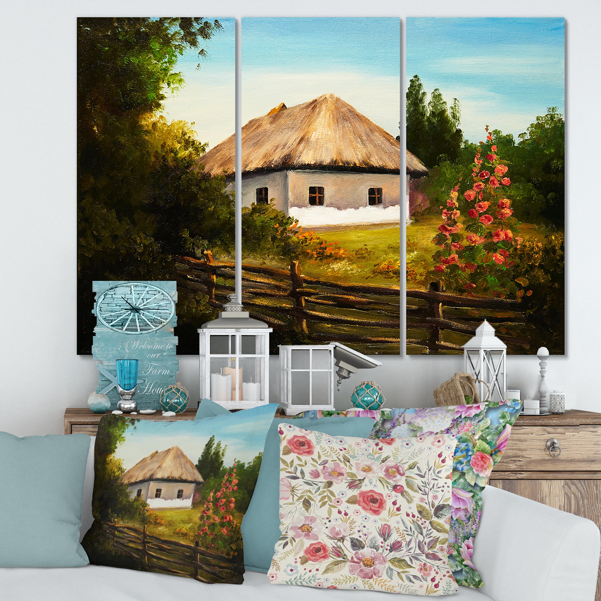 Designart ' House With Blossoming Flowers On The Mountain II ' Traditional Canvas Wall Art Print