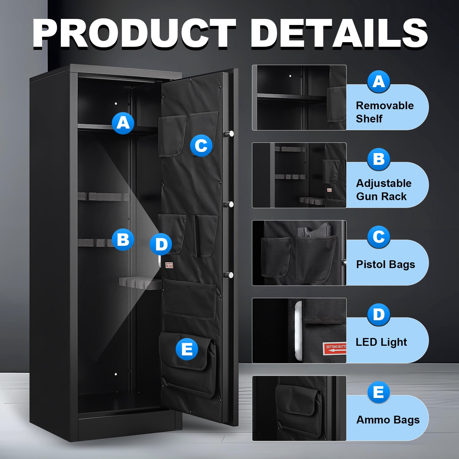 Foorsun 10 Gun Safe With Digital Lock, Unassembled Gun Safe For Home Rifle And Pistols, Gun Safes with Alarm System & Mute Mode, Rifle Safe With Removable Shelf