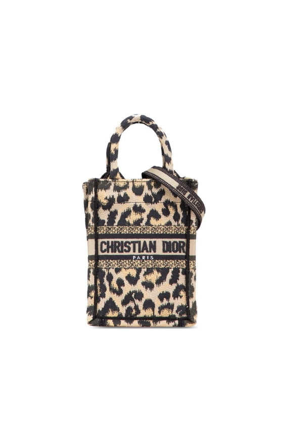 Pre-Owned Christian Dior Dior Book Tote Mini Leopard Print Phone Bag Shoulder Beige... (Good)