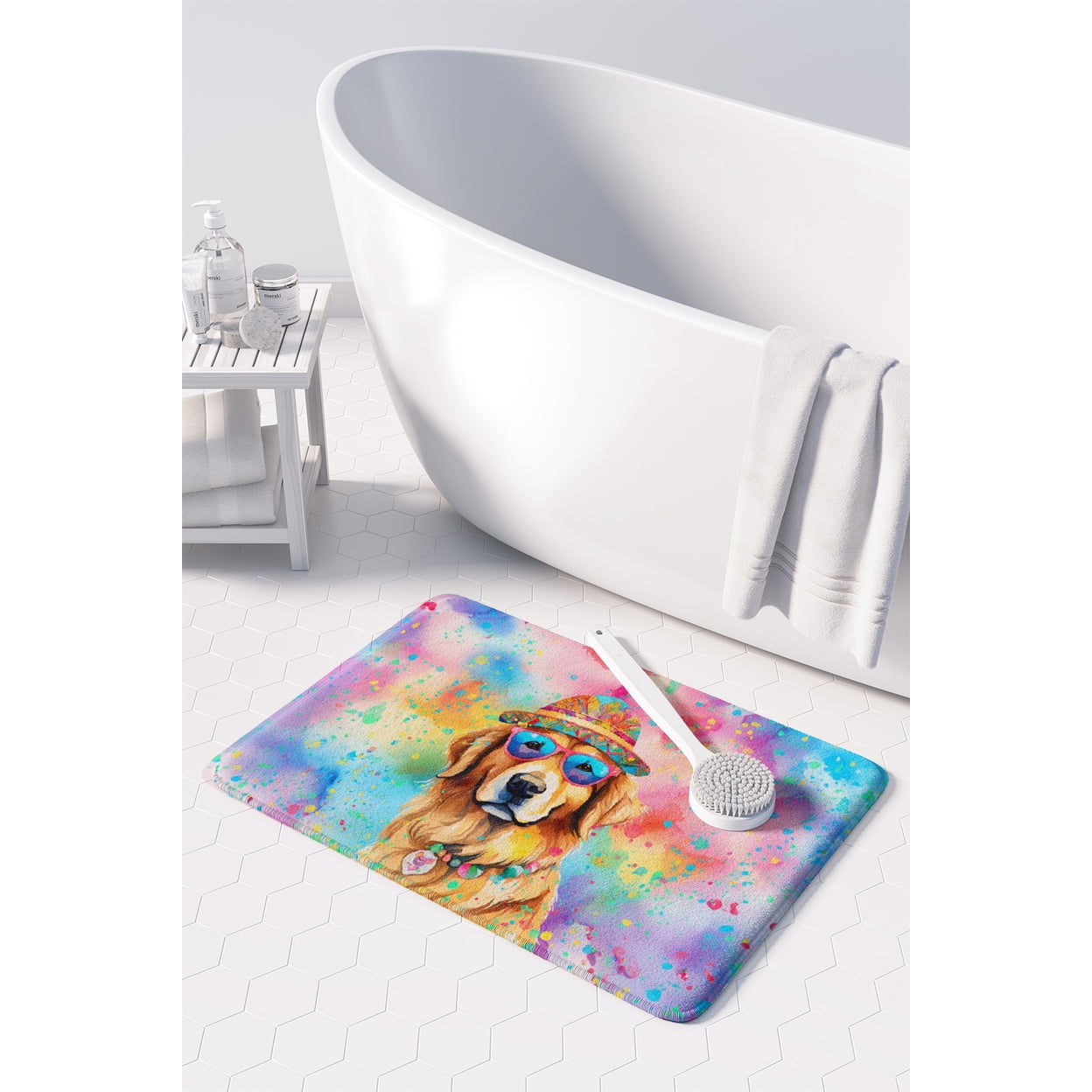 Carolines Treasures DAC2514RUG 19 x 27 in. Golden Retriever Hippie Dawg Memory Foam Kitchen Mat