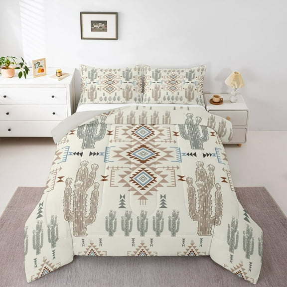 Homewish Vintage Aztec Boho Bedding Comforter Set,Rustic Farmhouse Cabin Twin Comforter Sets,Bohemain Tribal Bedding Set For Adults,Luxury Bedroom Decor Reversible,2pcs