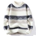 thumbnail image 3 of qucoqpe Mens Fashion Mink Fleece Sweater Color Block Casual Long Sleeve Crewneck Knit Pullover Shirts, 3 of 6