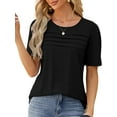 thumbnail image 2 of SHIBEVER Women Short Sleeve Tops Summer Baggy Round Neck Blouse Fashion Solid Color Tee Pleated Dressy Casual Clothes Black Tee Plus Size XXL, 2 of 6