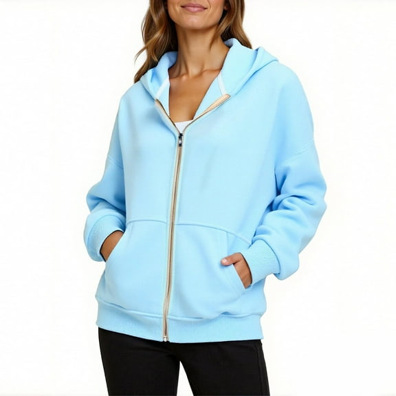 Karight Women's Full Zip Up Oversized Sweatshirts Lightweight Hoodies with Pockets Long Sleeve Thin Casual Hooded Jackets