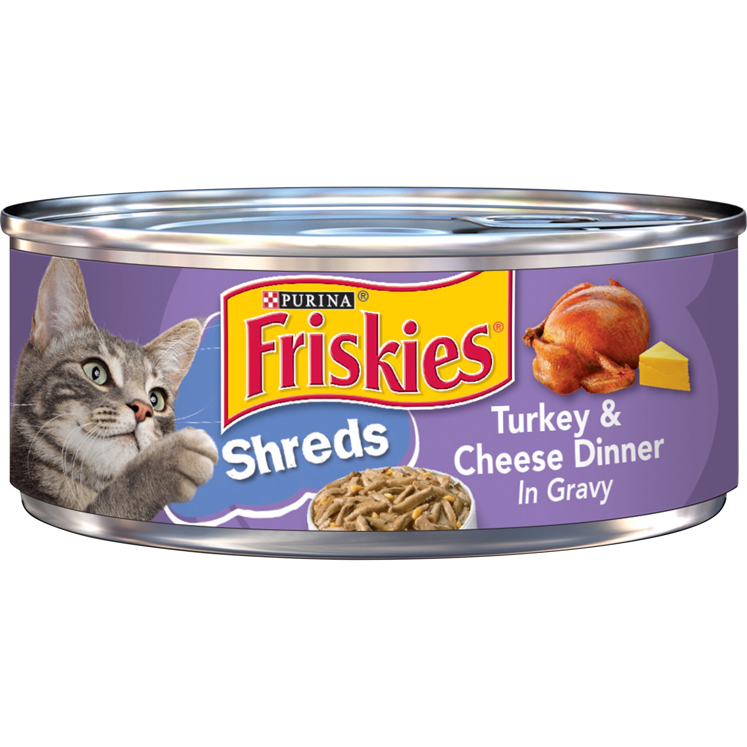 (24 Pack) Friskies Gravy Wet Cat Food, Shreds Turkey & Cheese Dinner, 5.5  oz. Cans