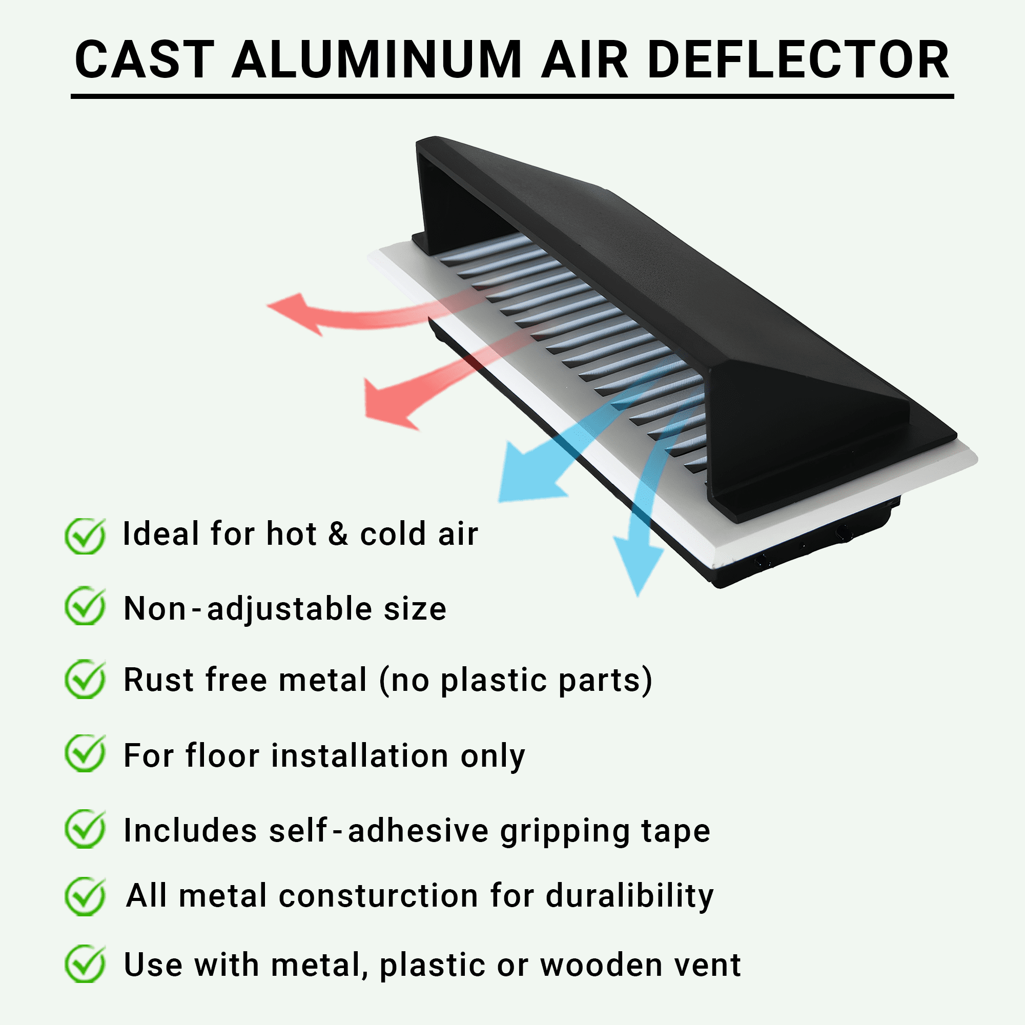 Solid Metal Deflector 4"x14" Unbreakable Cast Aluminum | Air & Heat Diverter