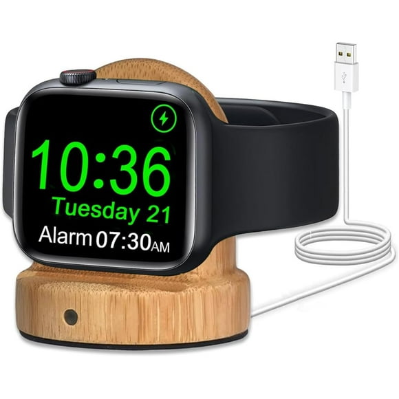 shiyou-Bamboo Charger Stand for Apple Watch, 3W iWatch Charger USB C Fast Charging, Portable Wireless Charger for Apple Watch Series 10/9/8/7/6/5/4/3/2/1/Se/Se2/Ultra/Ultra 2, Smart Watch Charger Sta