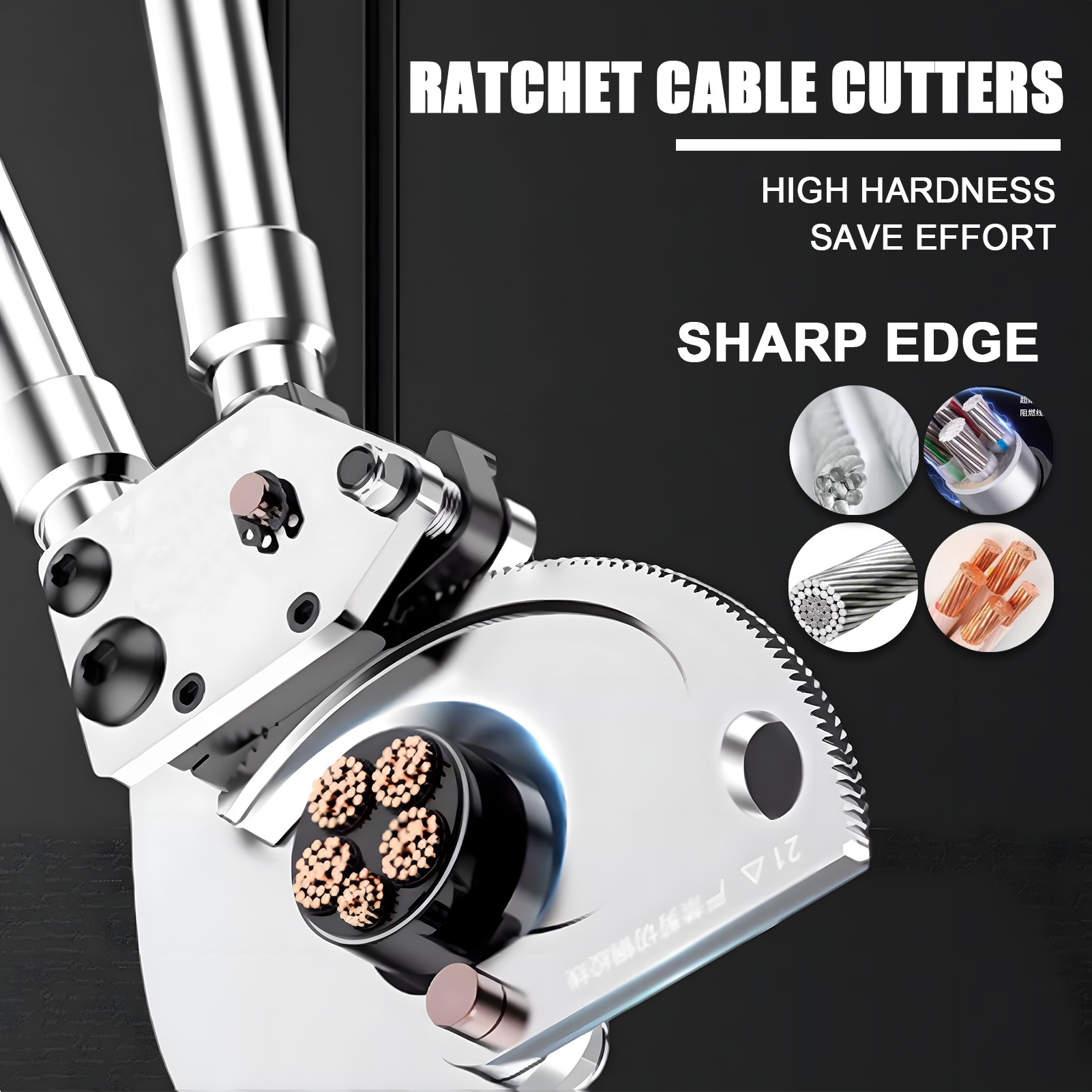 Ratcheting Heavy Duty Cutters, Armoured Cable Cutter Cutting Aluminum Copper Soft Wire up, Ideal for Cutting Large Armored Electrical Wires