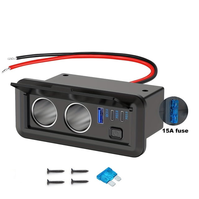 LEEYNEER Dual Cigarette Lighter Splitter Power Adapter with 3 USB Ports - Fast Charging 12V/24V Compatibility Fit for Cars RVs and Boats - Black Glossy Finish with Mounting Screws and