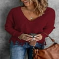 thumbnail image 2 of Mode des Femmes Bloc de Couleur Pull Manches Longues Évider Pompons Pull, 2 of 4