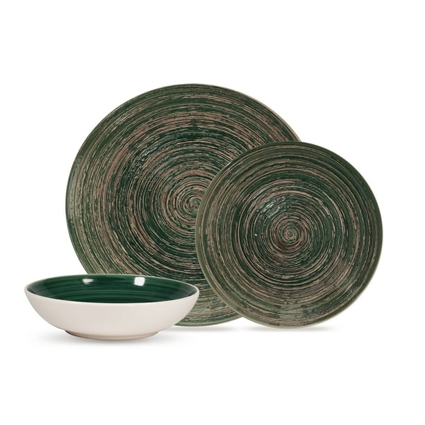 Mainstays Swirl Collection 12Piece Stoneware Dinnerware Set, Green