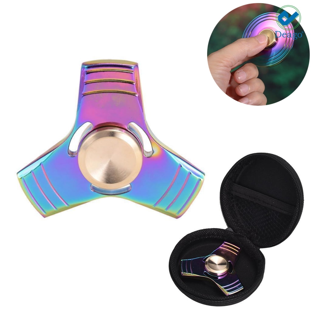 Alloy Hand Spinner Tri-Fidget Focus Toy EDC Finger Spin Gyro ADHD Autism Rainbow 