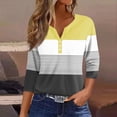 thumbnail image 4 of Lmnyox 3/4 Sleeve Shirts for Women Color Block Button V Neck Casual Blouses Dressy Fashion Tops Clothes, 4 of 5