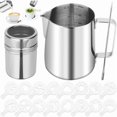 thumbnail image 2 of 12oz Stainless Steel Milk Frothing Pitcher - with Powder Shaker/Art Pen/Stencils - for Latte/Cappuccino, Foam Steaming, Coffee Art, 2 of 8